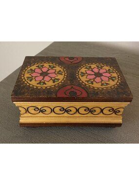Handmade Carved & Painted Trinket Box 6 X 5 X 3. Read Description